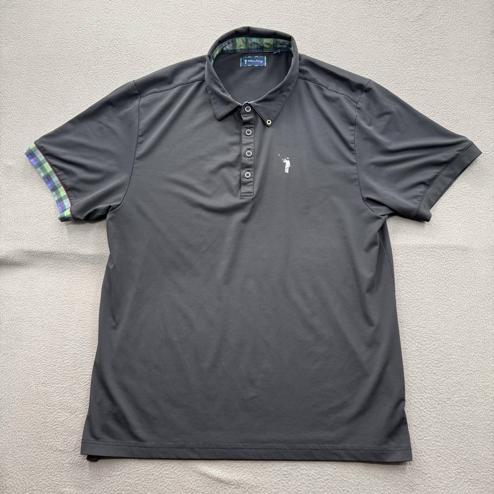 William Murray Polo Shirt Mens XL Black Golfer Logo Tartan Trim Golf Performance